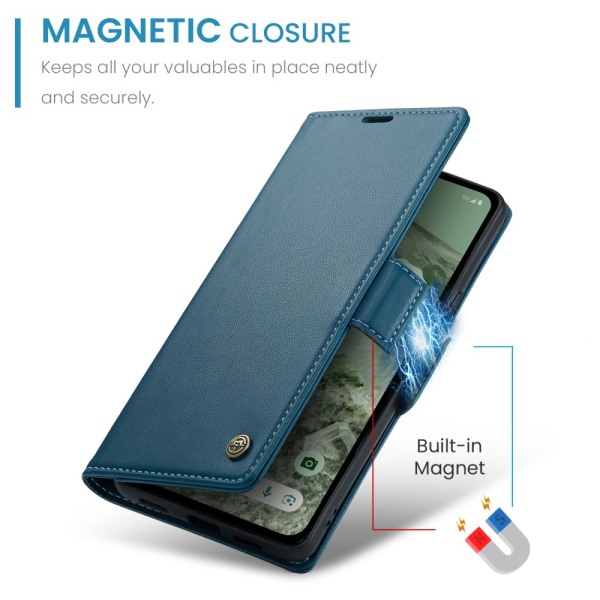 CaseMe Slim Plånboksfodral RFID-skydd Google Pixel 8a Blå