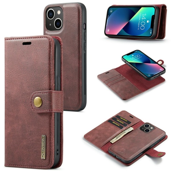DG.MING 2-in-1 Magnet Wallet iPhone 15 Punainen