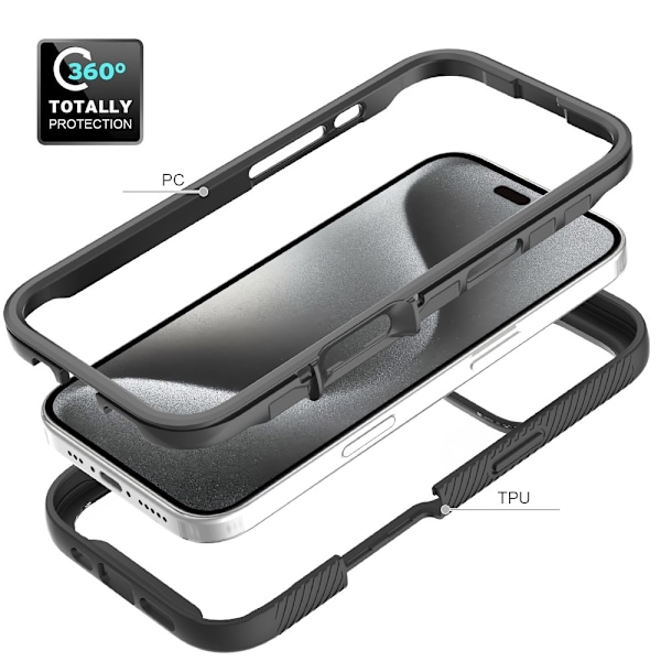 360 Full Cover Edge Case iPhone 16 Pro Musta