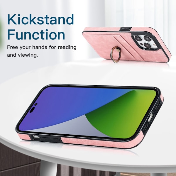 iPhone 14 Pro -korttikotelo, rengas, vaaleanpunainen