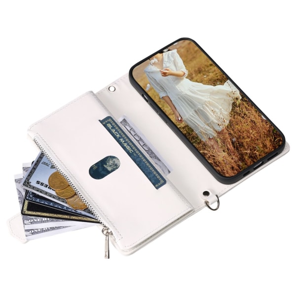 iPhone 15 -lompakkokotelo, pehmustettu valkoinen