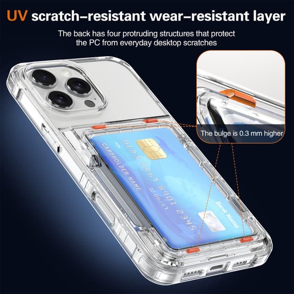 Skal med kortlomme og kickstand til iPhone 16 Pro Max Transparent