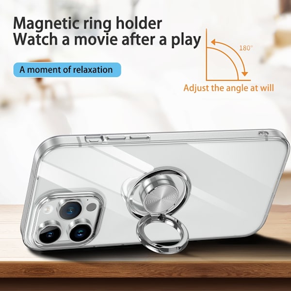 Kuori kääntyvällä rengaspidikkeellä iPhone 15 Prolle, läpinäkyvä