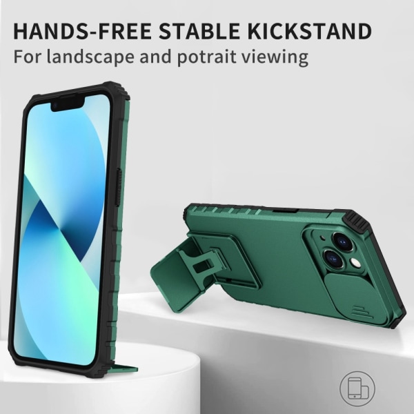 Kickstand Skal iPhone 14 Kameraskydd Grön