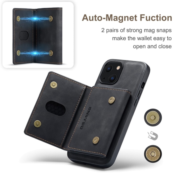 DG.MING 2 in 1 magneettikorttipaikkakotelo iPhone 14 musta