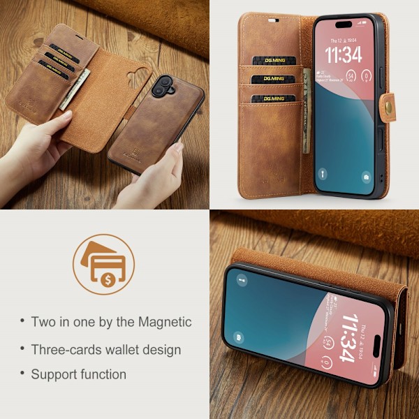 DG.MING 2-in-1 Magnet Wallet iPhone 16 Plus Cognac