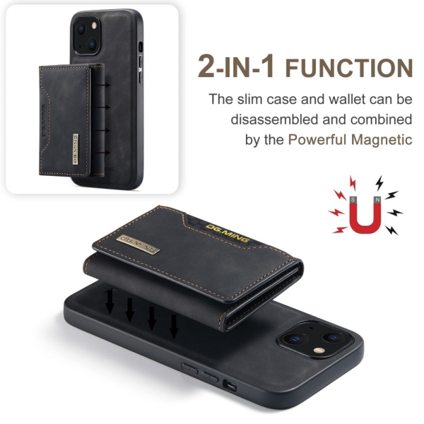 DG.MING 2 in 1 magneettikorttipaikkakotelo iPhone 14 musta