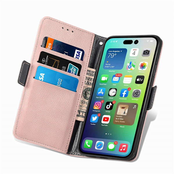 iPhone 14 Pro Max -lompakkokotelo Kukka Ruusukulta