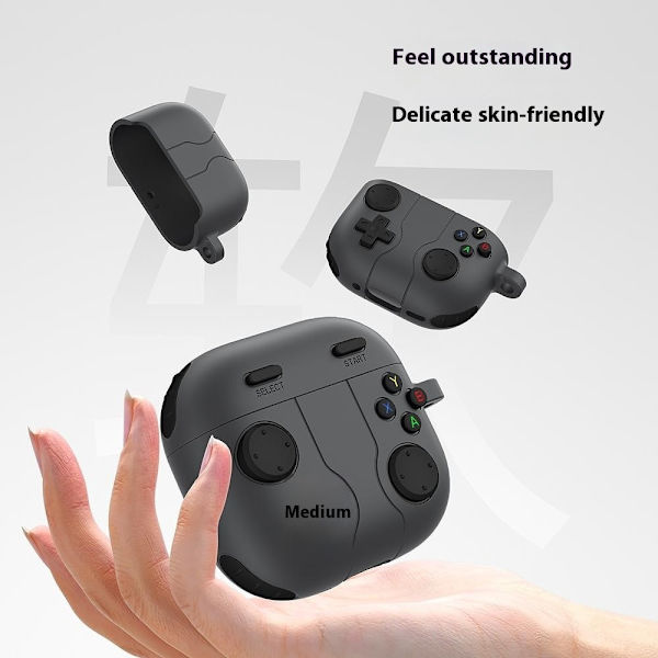 Silikonskal Med Karabinhage Apple AirPods 4 Gamepad Mørkegrå