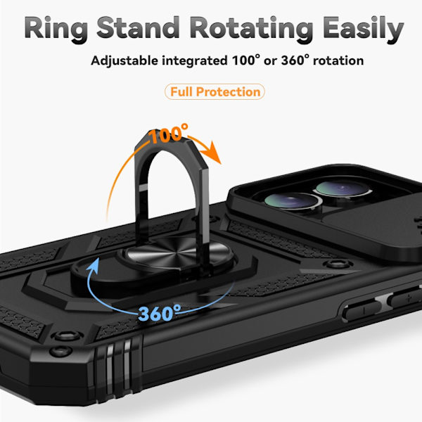 Hybridskal iPhone 16 Plus Ring + Kamerabeskyttelse Sort
