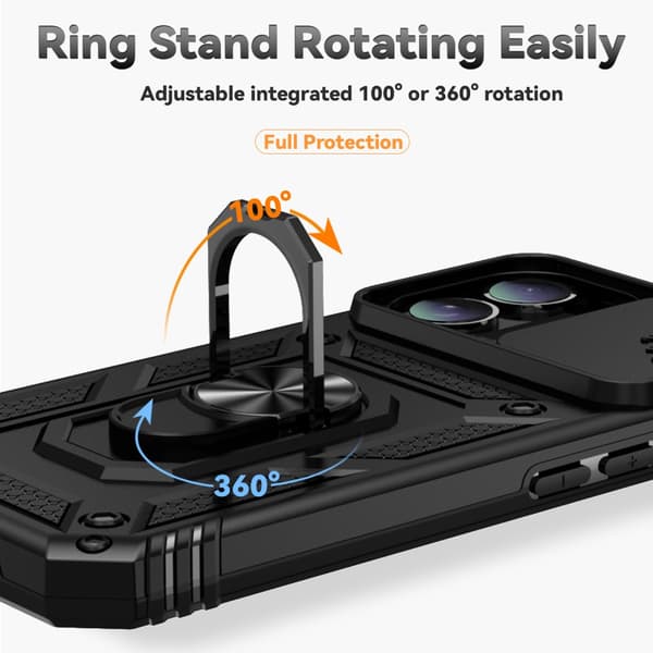Hybridskal iPhone 16 Plus Ring + Kameraskydd Svart