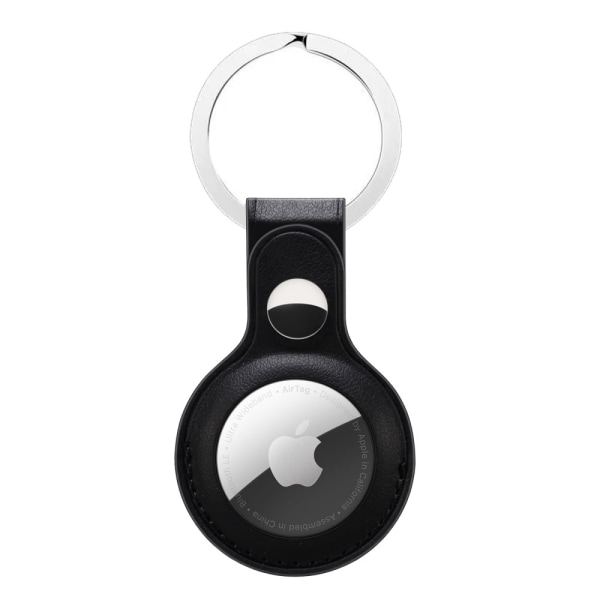 Apple AirTag Läderskal Med Nyckelring Svart