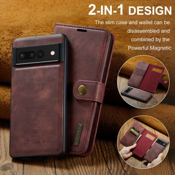 DG.MING 2-in-1 Magnet Wallet Google Pixel 7 Pro Red