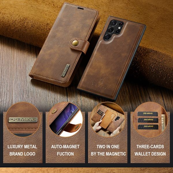 DG.MING 2-i-1 Magnet Pung Samsung Galaxy S24 Ultra Cognac