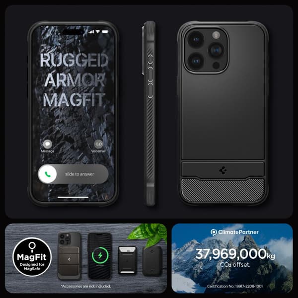 Spigen iPhone 15 Pro Max -kuori Rugged Armor MagSafe Black