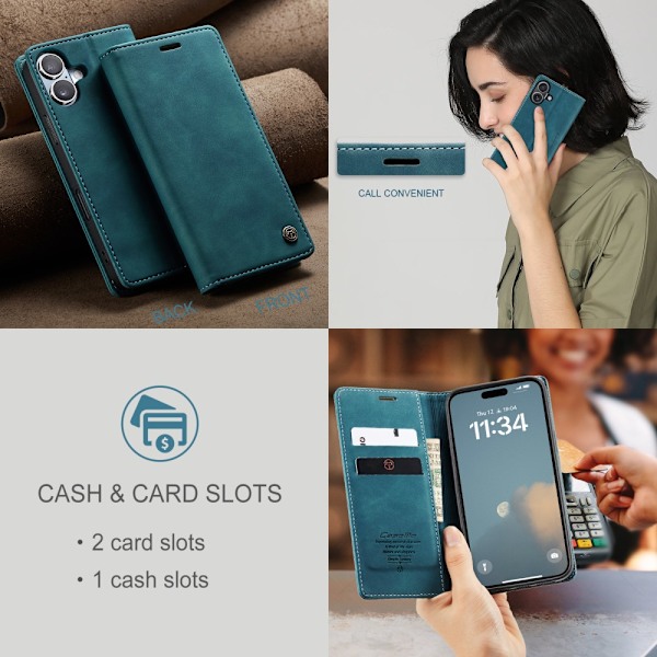 CaseMe Slim Plånboksfodral iPhone 16 Blå