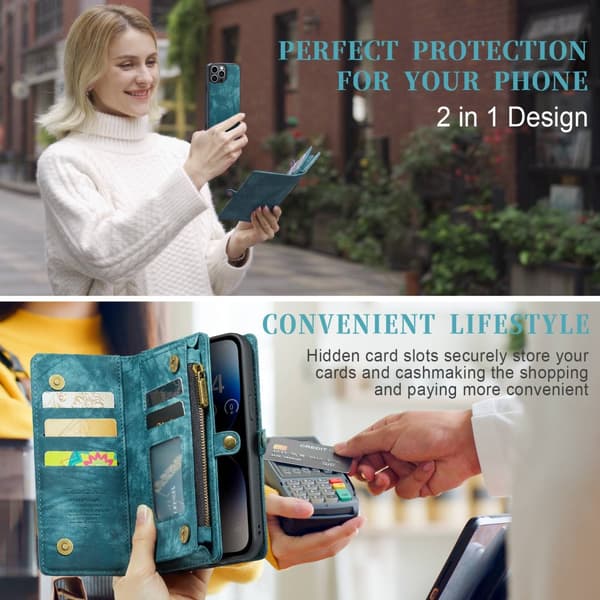 CaseMe Multi-Slot 2 i 1 Plånboksfodral iPhone 14 Pro Max Sininen
