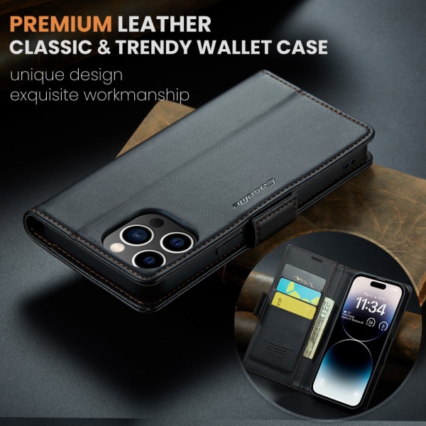 CaseMe Slim Wallet -kotelo RFID-suojattu iPhone 15 Pro Max Black
