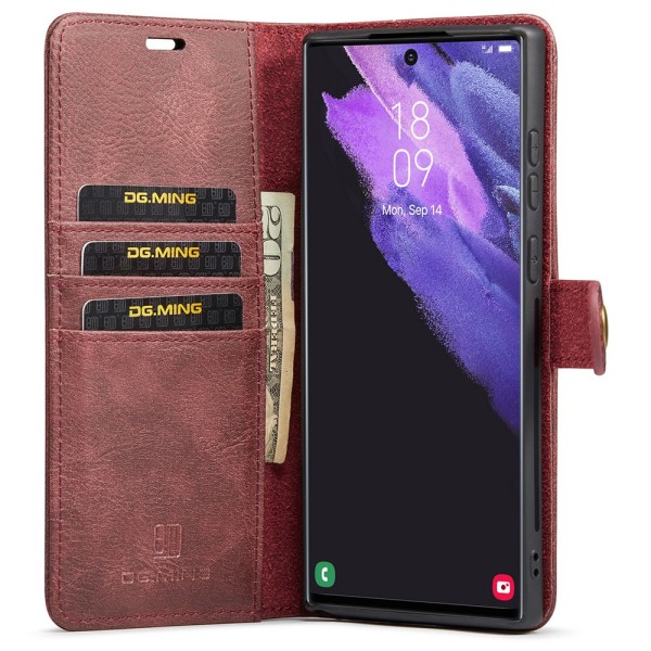 DG.MING 2-in-1 Magnet Wallet Samsung Galaxy S22 Ultra Red