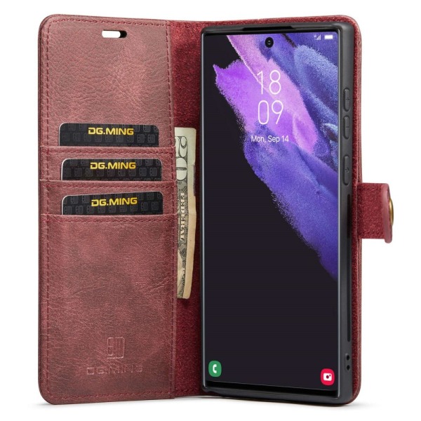 DG.MING 2-in-1 Magnet Wallet Samsung Galaxy S23 Ultra Red