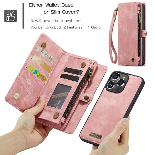 CaseMe Multi-Slot 2 i 1 Pungetui iPhone 16 Pro Max Rosa