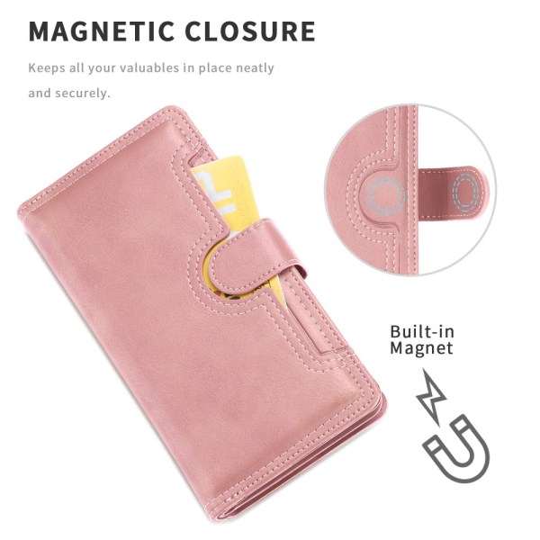 Læder pung etui til iPhone 13 med flere pladser i rosa guld
