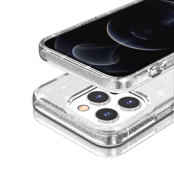 iPhone 15 Pro Max -kuori, läpinäkyvä glitter