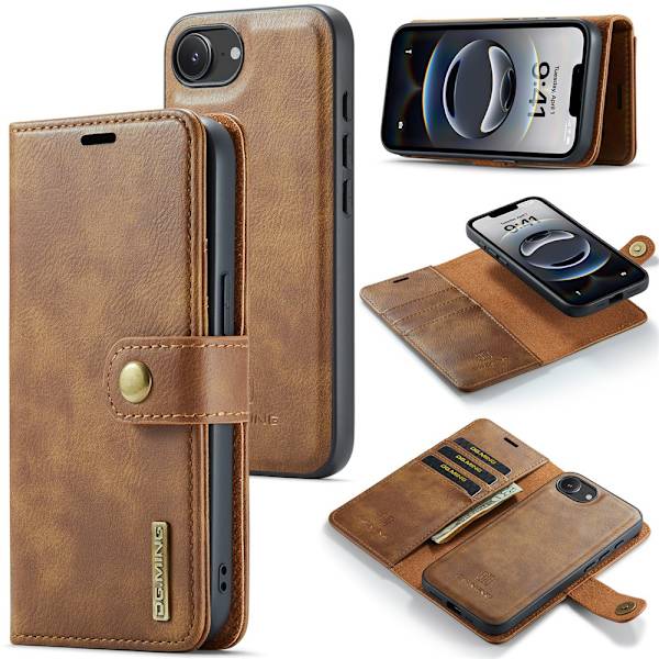 DG.MING 2-in-1 Magnet Wallet iPhone 16e Cognac
