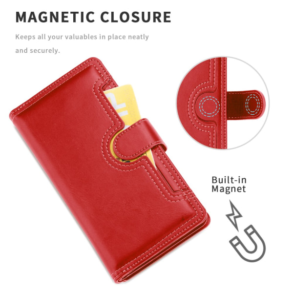 Nahkainen lompakkokotelo, monipaikkainen iPhone 13 Pro, punainen