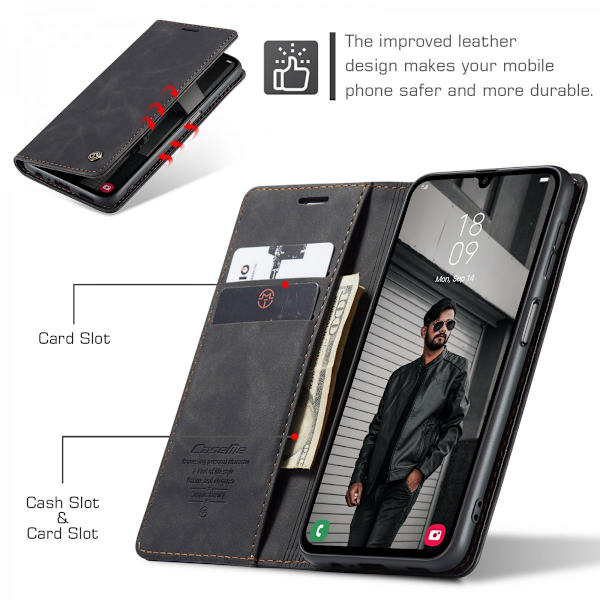 CaseMe Slim Lompakkokotelo Samsung Galaxy A15 Musta