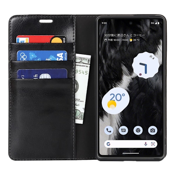 Mobilfodral Google Pixel 7a Äkta Läder Svart