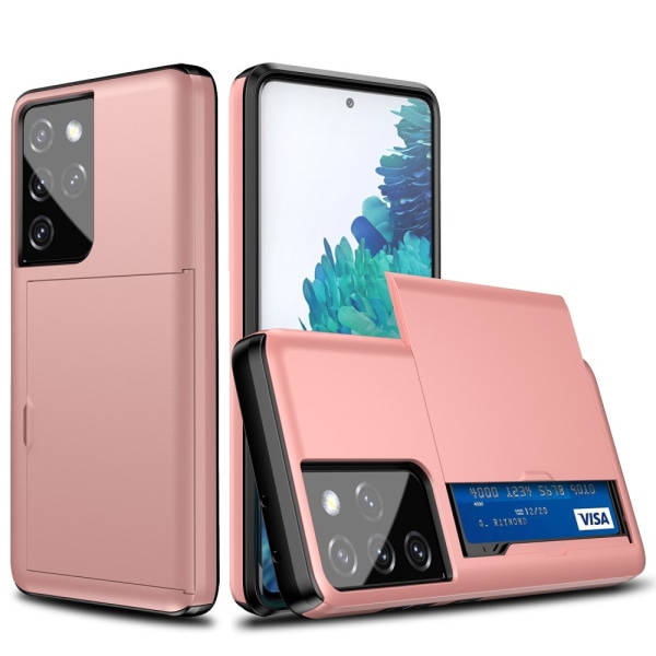 Skal med kortholder til Samsung Galaxy S21 Ultra Roséguld