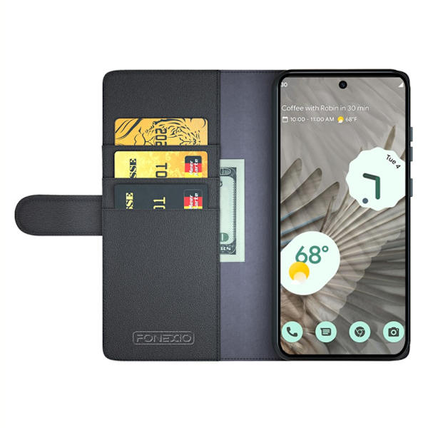 Aito nahkakotelo Google Pixel 7 Prolle, musta