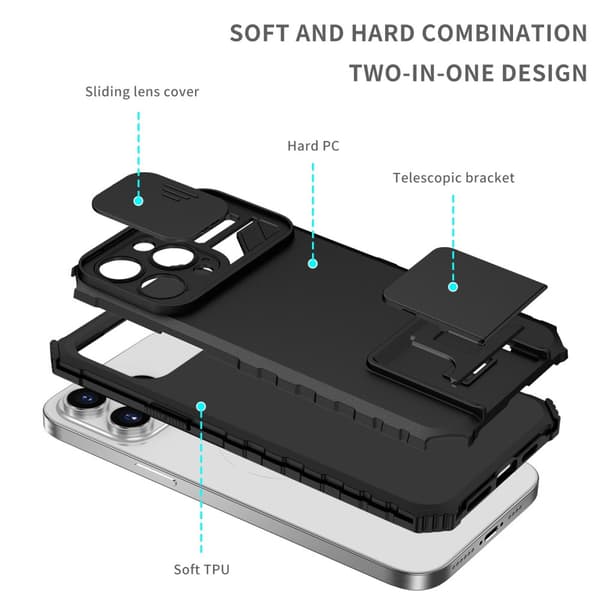 Kickstand Skal iPhone 14 Pro Max Kamerabeskyttelse Sort
