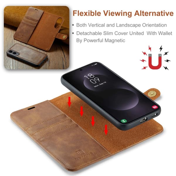 DG.MING 2-i-1 Magnet Wallet Samsung Galaxy S25 Edge Cognac