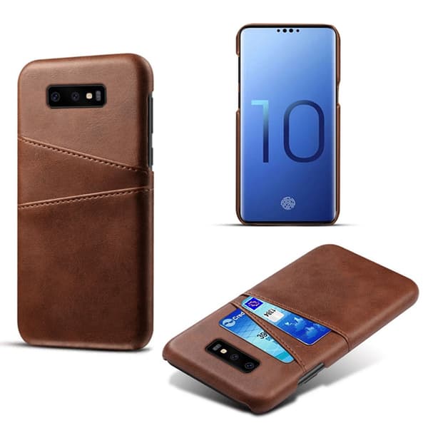 Samsung Galaxy S10e -nahkakotelo, jossa korttipaikat, ruskea