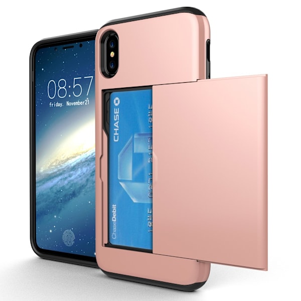Skal Med Kortfack iPhone X/XS Rose Guld