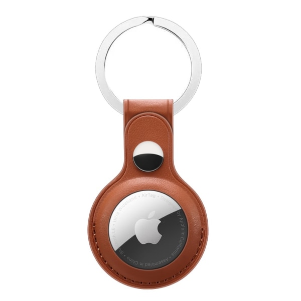 Apple AirTag Läderskal Med Nyckelring Brun