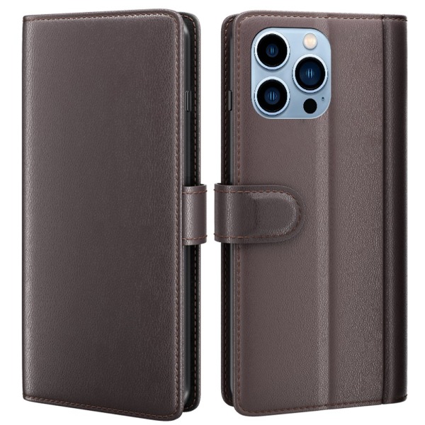 Ægte læder etui iPhone 14 Pro Brun