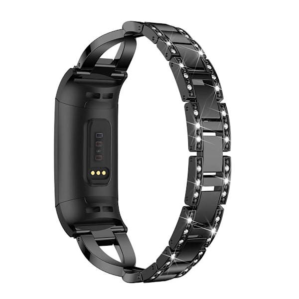 Fitbit Charge 3/4 musta rannekoru, jossa strassit