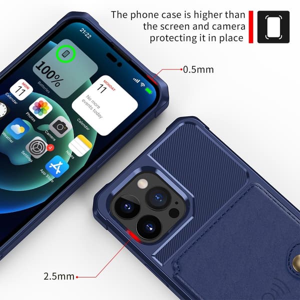 Monikäyttöinen lompakkokotelo iPhone 14 Pro Max - Sininen