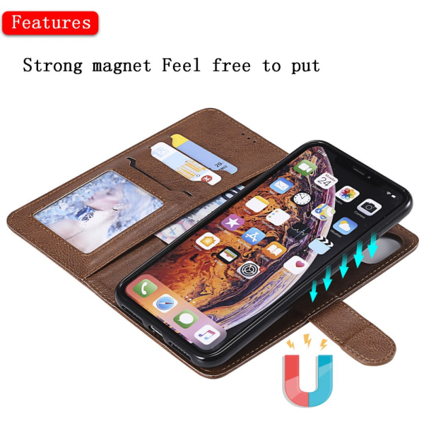 Magneettinen nahkainen lompakkokotelo iPhone XS Max - Ruskea