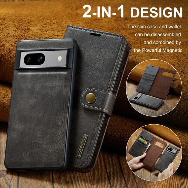 DG.MING 2-i-1 Magnetiskt Plånboksfodral Google Pixel 7a Brun