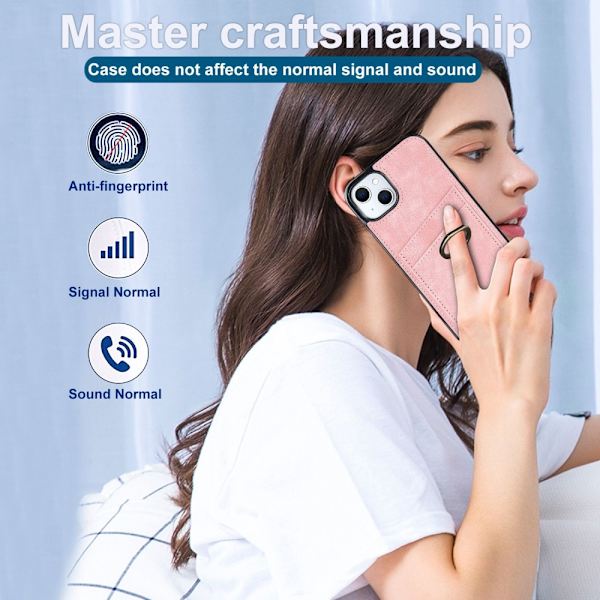 iPhone 14 Kortlomme Skal Ring Rosa