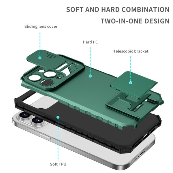 Kickstand-kuori iPhone 14 Pro Max - Kameransuojaus Vihreä