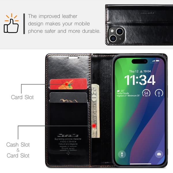 CaseMe Nahkakotelo iPhone 16 Musta