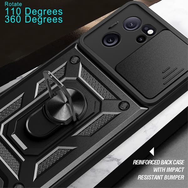 Hybridskal Xiaomi 13T Ring + Kamerabeskyttelse Sort