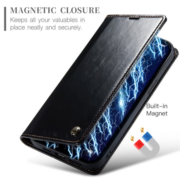 CaseMe Læderetui iPhone 15 Pro Sort