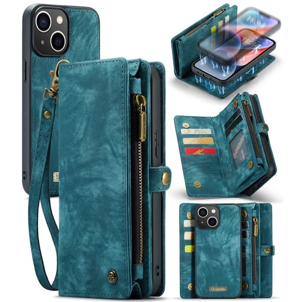 CaseMe Multi-Slot 2 i 1 Pungetui iPhone 15 Blå