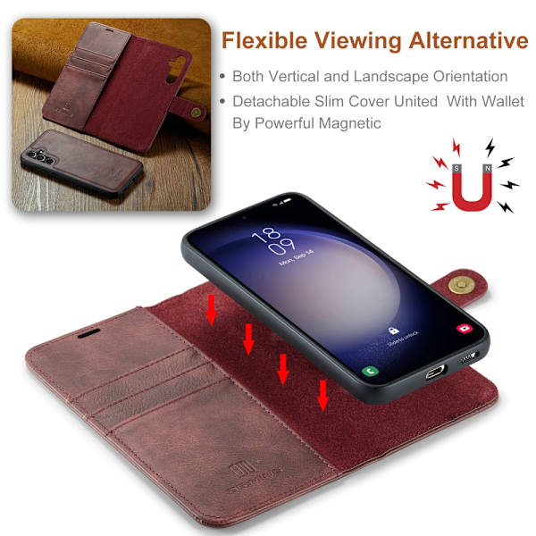 DG.MING 2-in-1 Magnet Plånbok Samsung Galaxy A15 Punainen
